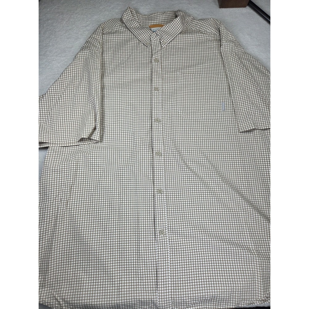 Columbia Button Up Shirt Long Sleeve Shirt Mens Sz 3X Tan White Check Cotton Bld